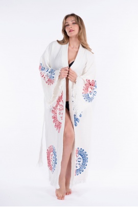 Arinna White Wooden Printed Bathrobe