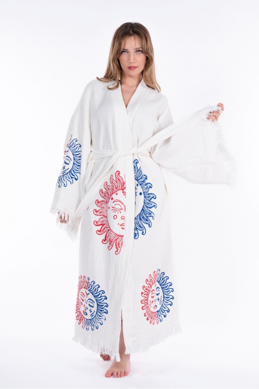 Arinna White Wooden Printed Bathrobe