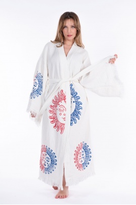 Arinna White Wooden Printed Bathrobe