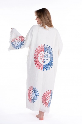 Arinna White Wooden Printed Bathrobe