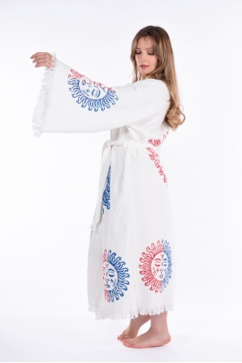 Arinna White Wooden Printed Bathrobe