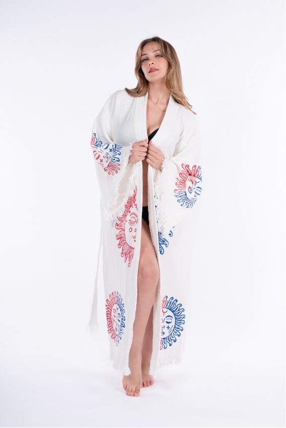 CHAPUTS Arinna White Wooden Printed Bathrobe