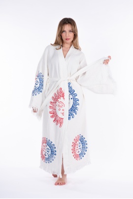 CHAPUTS Arinna White Wooden Printed Bathrobe