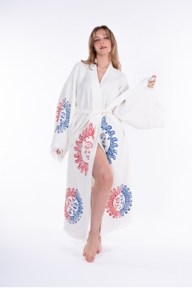 CHAPUTS Arinna White Wooden Printed Bathrobe