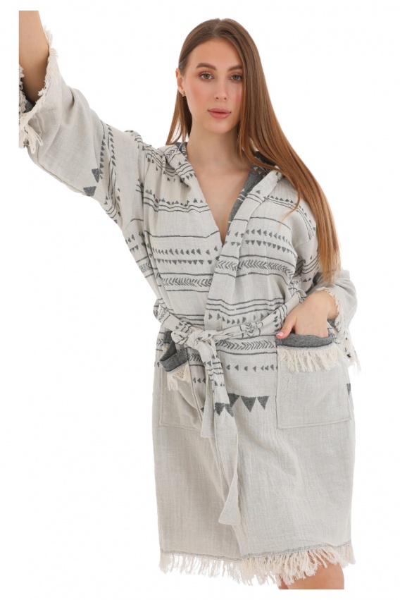 Aspendos Beige & Black Bathrobe