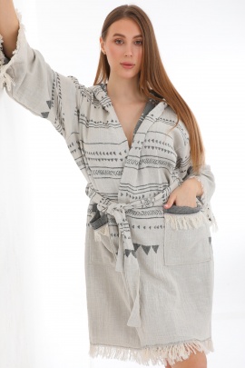 CHAPUTS Aspendos Beige & Black Bathrobe