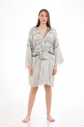 CHAPUTS Aspendos Beige & Black Bathrobe