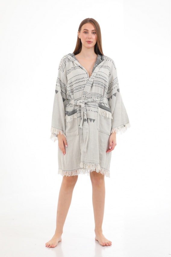 CHAPUTS Aspendos Beige & Black Bathrobe
