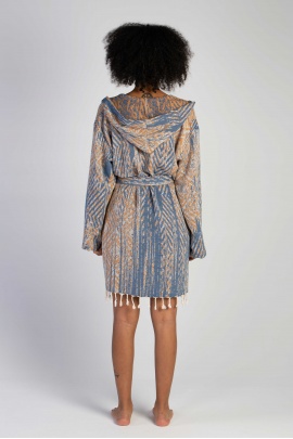 CHAPUTS Tonna Navy Blue & Caramel Bathrobe