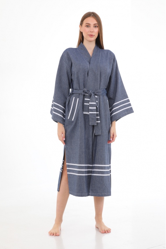 CHAPUTS Glay Navy Blue Bathrobe