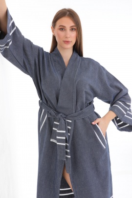 CHAPUTS Glay Navy Blue Bathrobe