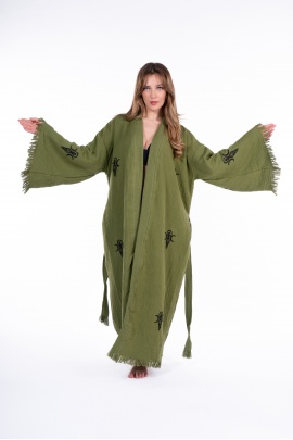 CHAPUTS Kybele Green Wooden Printed Bathrobe