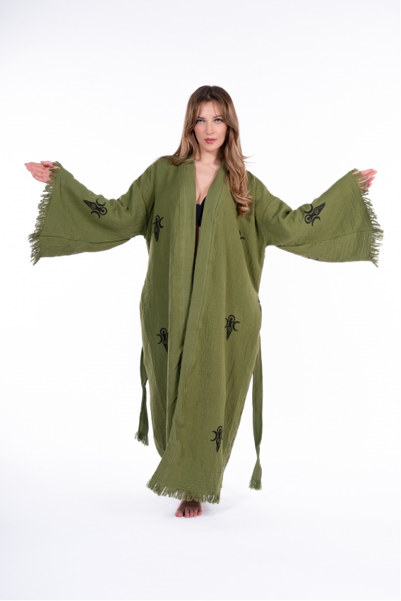 CHAPUTS Kybele Green Wooden Printed Bathrobe