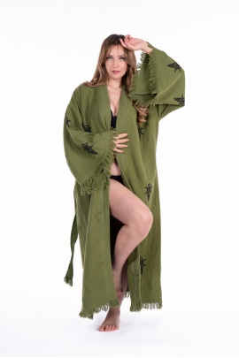 CHAPUTS Kybele Green Wooden Printed Bathrobe