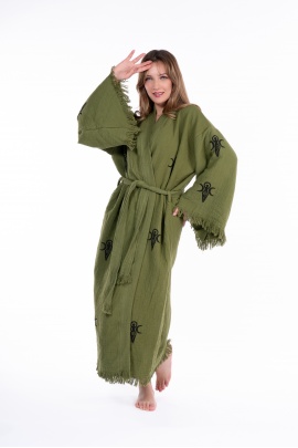 CHAPUTS Kybele Green Wooden Printed Bathrobe