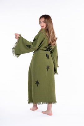CHAPUTS Kybele Green Wooden Printed Bathrobe