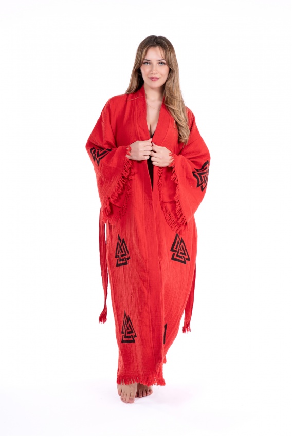 CHAPUTS Lagertha Red Wooden Printed Bathrobe