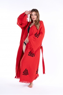 CHAPUTS Lagertha Red Wooden Printed Bathrobe