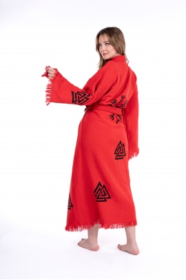 CHAPUTS Lagertha Red Wooden Printed Bathrobe
