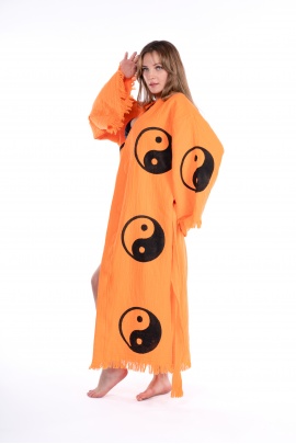 CHAPUTS Sarasvati Orange Wooden Printed Bathrobe