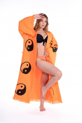 CHAPUTS Sarasvati Orange Wooden Printed Bathrobe