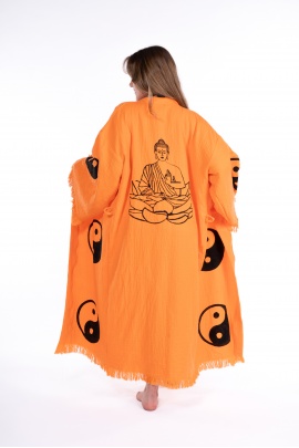 CHAPUTS Sarasvati Orange Wooden Printed Bathrobe