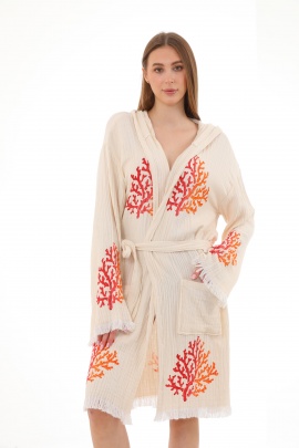 CHAPUTS Coral Wooden Stamp Bathrobe