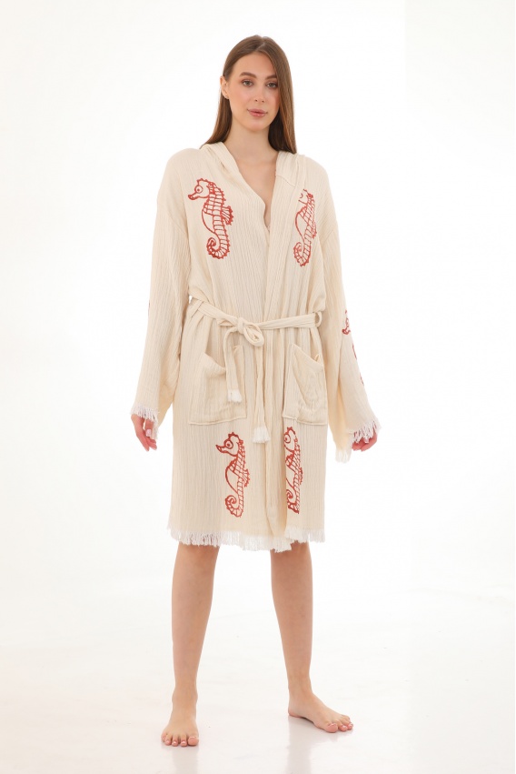 CHAPUTS Seahorse Wooden Stamp Red Bathrobe