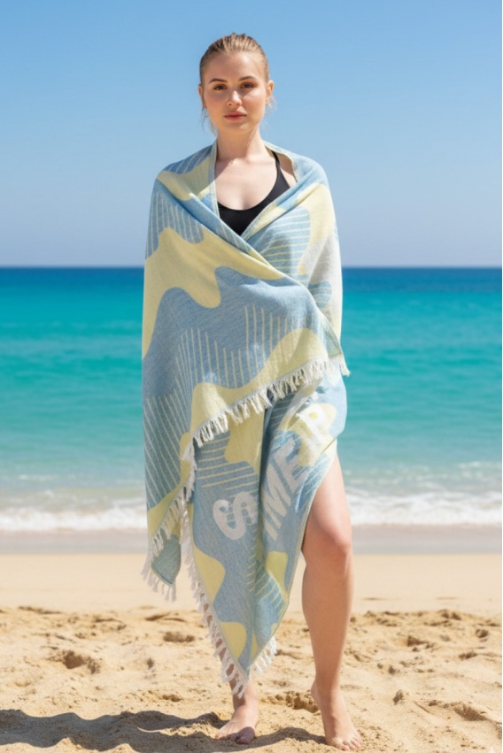 Halikarnassos Turquoise & Yellow Peshtemal