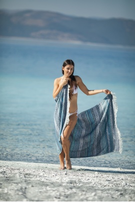 CHAPUTS Pica Navy Blue & Grey Peshtemal CHAPUTS Pica Navy Blue & Grey Peshtemal