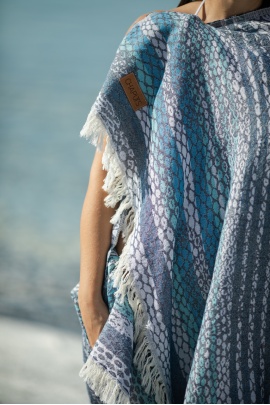 CHAPUTS Pica Navy Blue & Grey Peshtemal CHAPUTS Pica Navy Blue & Grey Peshtemal