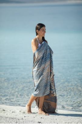 CHAPUTS Tonna Navy Blue & Caramel Peshtemal CHAPUTS Tonna Navy Blue & Caramel Peshtemal