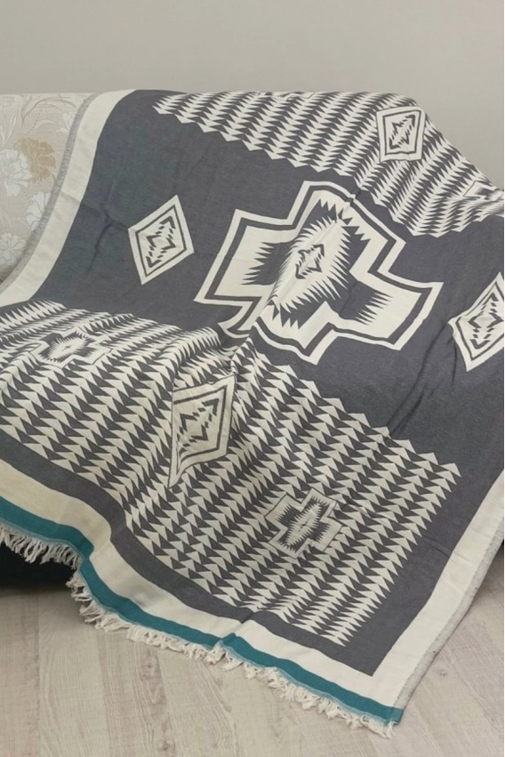 Geo Grey & Blue Throw 