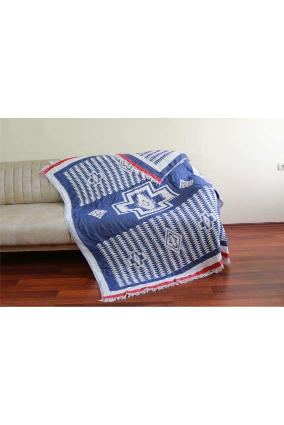 CHAPUTS Geo Throw - Navy Blue & Red