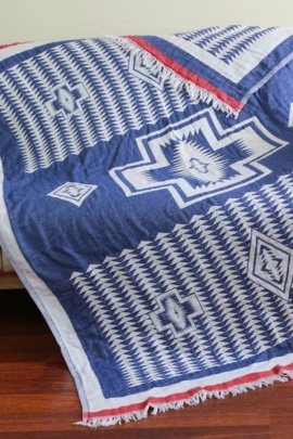 Geo Navy Blue & Red Throw