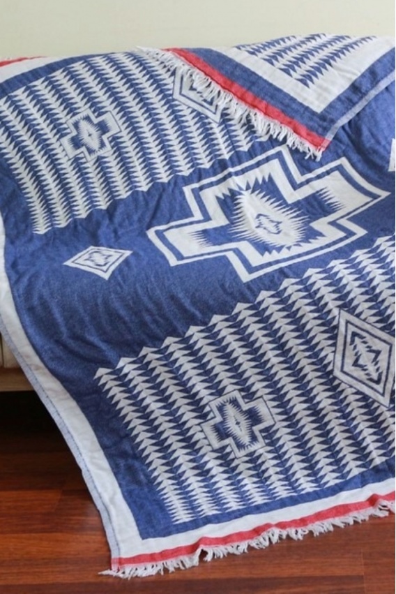 Geo Navy Blue & Red Throw